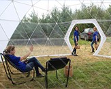 Быстросборный каркасный шатер диаметром 6,9 м с частично прозрачной оболочкой