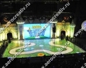Надувная театральная декорация "Замок" для праздничного оформления сцены на новогоднем мероприятии, с экраном для проецирования изображения. Размеры изделия: максимальная высота пневмоконструкции 16,0 м, общая длина декоративного полотна - 47,0м.