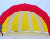Сценический навес "Ракушка (тентовая) желто-бело-красная". Габаритный (внешний) размер 9,0х5,0х5,0м