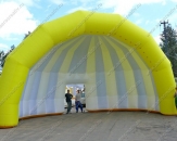 Сценический навес "Ракушка желто-зеленая" с одним центральным входом. Габаритный размер 10,0х6,0х6,0м