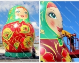 Надувная большая фигура "Матрешка", высотой 8,0м, используется в качестве рекламного объекта (теги: пневмостенд, матрешки, гигантская реклама)