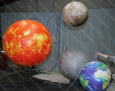 Надувные подвесные шары - Планеты: "Солнце" диаметром 2,0 м, "Земля" диаметром 1,0 м, "Плутон" диаметром 1,0 м, "Луна" диаметром 1,5 м (теги: шары, шар, шарик, шарики, надувные планеты)